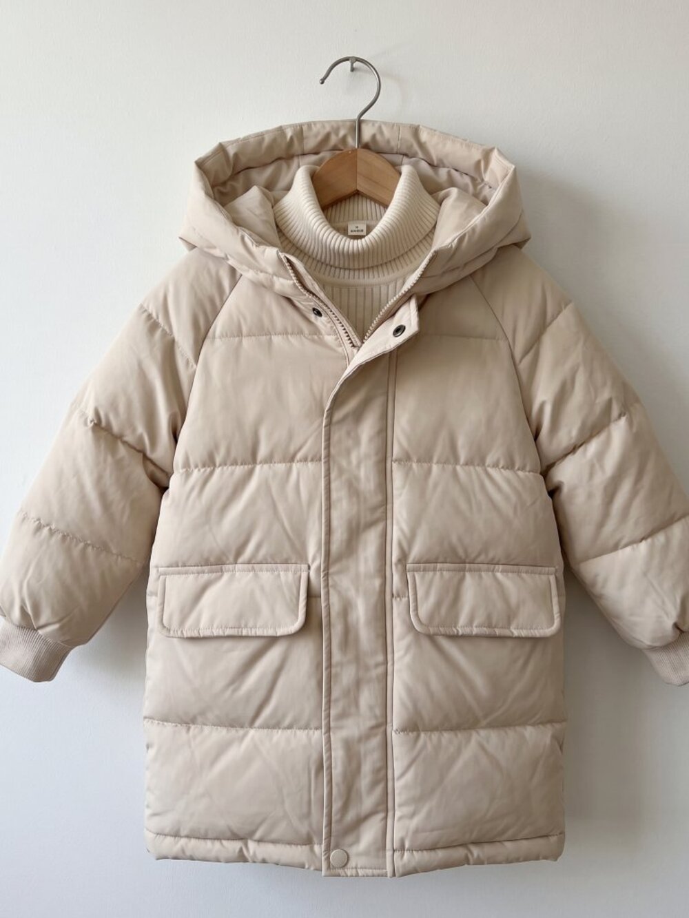 Beige puffer jacket for kids (girls/boys) - Long and warm